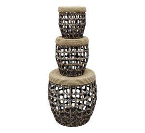 Set 3 Taburetes Auxiliares Decorativos Estilo Natural Jhn