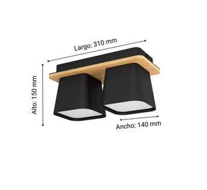 APLIQUE TECHO RUSCIO ACERO NEGRO MADERA E27 2X40W COD.390007