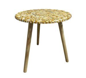 Mesa Lateral Dorada Mesa De Centro Tallada Mandala 40cm