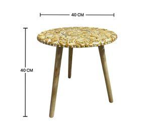 Mesa Lateral Dorada Mesa De Centro Tallada Mandala 40cm