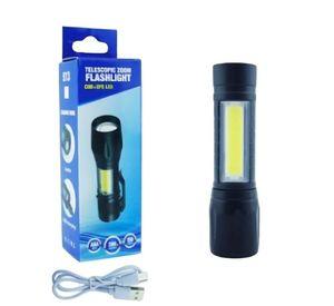 LINTERNA 1 LED+ LED COB TACTICA METAL 200LM USB RECARGABLE