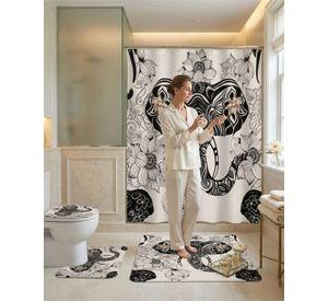 Juego De Baño 4 Piezas Cortina Mas alfombras Y Funda De Inodoro m9