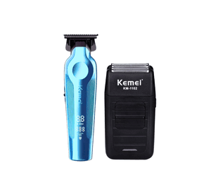 Combo Patillera Trimmer Kemei 264 AZUL Shever Kemei 1102 Color Negro