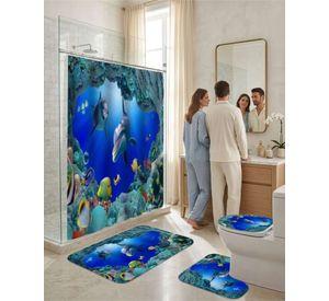 Set Decorativo De Baño 4 Piezas Cortina, Alfombras Y Funda De Inodoro m3