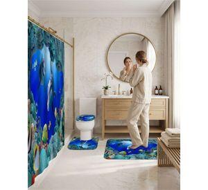 Set Decorativo De Baño 4 Piezas Cortina, Alfombras Y Funda De Inodoro m3
