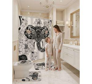 Set De Baño 4 Piezas Cortina Impermeable, Alfombras Y Funda De Inodoro m9