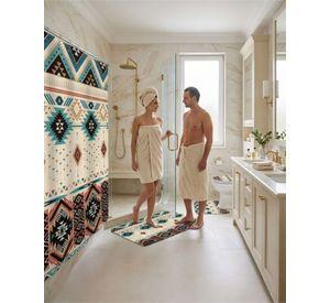 Set De Baño 4 Piezas Cortina Impermeable, Alfombras Y Funda De Inodoro m1