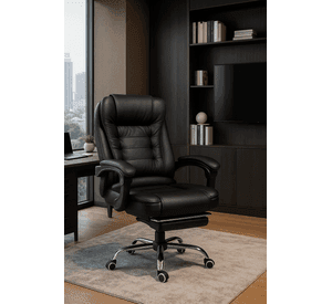 Silla Escritorio De Cuero Egonomica Reclinable Con Apoya Pie Negro Marron