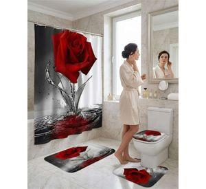 Set De Baño 4 Piezas Cortina Impermeable, Alfombras Y Funda De Inodoro m8