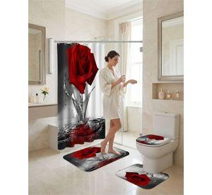 Set De Baño 4 Piezas Cortina Impermeable, Alfombras Y Funda De Inodoro m8