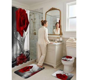 Set De Baño 4 Piezas Cortina Impermeable, Alfombras Y Funda De Inodoro m8
