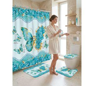 Set Decorativo De Baño 4 Piezas Cortina, Alfombras Y Funda De Inodoro m7