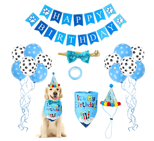 Kit Decoracion Cumpleanos Para Perro Bandana Gorro Globos