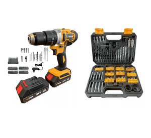 Pack Taladro Inalámbrico Percutor 13mm 2 Baterías Set Brocas