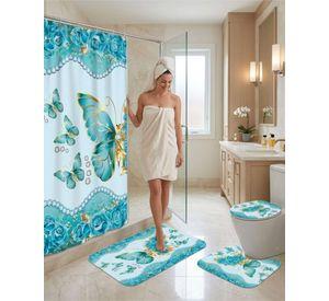 Juego De Baño 4 Piezas Cortina Mas alfombras Y Funda De Inodoro m7