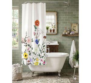 CORTINA DE BAÑO DE TELA IMPERMEABLE MAS FORRO CON DISEÑO FLOREADO F2