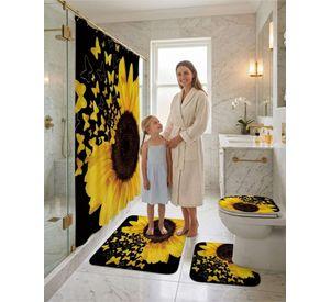 Juego De Baño 4 Piezas Cortina Mas alfombras Y Funda De Inodoro m2