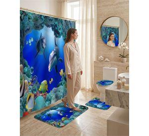 Set De Baño 4 Piezas Cortina Impermeable, Alfombras Y Funda De Inodoro m3