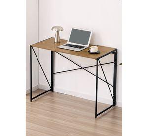Mesa Escritorio Plegable de Metal y Madera Roble Oscuro 100x50x75 cm
