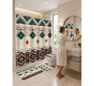 Set Decorativo De Baño 4 Piezas Cortina, Alfombras Y Funda De Inodoro m1