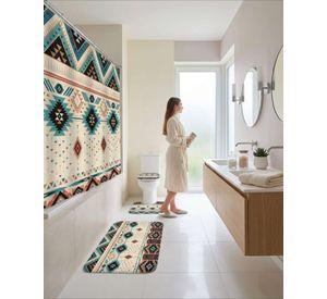 Set Decorativo De Baño 4 Piezas Cortina, Alfombras Y Funda De Inodoro m1