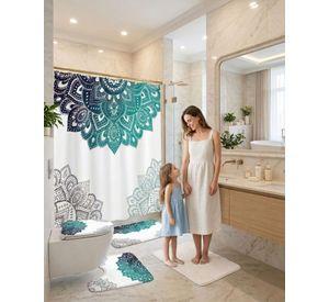 Set Decorativo De Baño 4 Piezas Cortina, Alfombras Y Funda De Inodoro m6