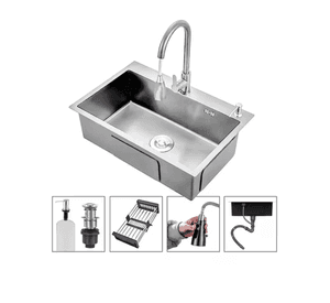 Lavaplatos 55x45cm De Acero Con Llave Dual Full Accesorios Plateado