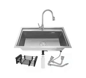 Lavaplatos 55x45cm De Acero Con Llave Dual Full Accesorios Plateado