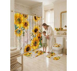 Set De Baño 4 Piezas Cortina Impermeable, Alfombras Y Funda De Inodoro m4