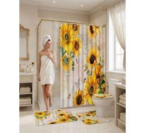 Set De Baño 4 Piezas Cortina Impermeable, Alfombras Y Funda De Inodoro m4