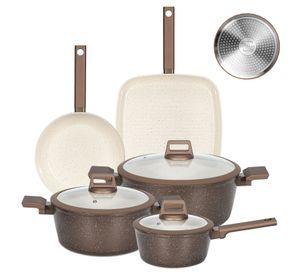 Bateria Cocina Ceramica Granito Antiadherente 8 Piezas Chocolate Crema