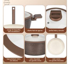 Bateria Cocina Ceramica Granito Antiadherente 8 Piezas Chocolate Crema