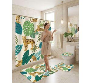 Set De Baño 4 Piezas Cortina Impermeable, Alfombras Y Funda De Inodoro m5
