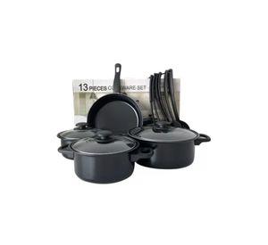 Set de batería de 13 piezas, antiadherente, Royal Mark, ollas y sartén, color negro