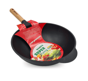 Wok chino 32cm mango madera aluminio fundido antiadherente
