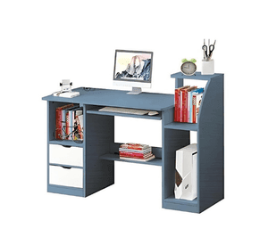 Escritorio con gaveta para computador azul con blanco