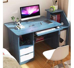 Escritorio con gaveta para computador azul con blanco