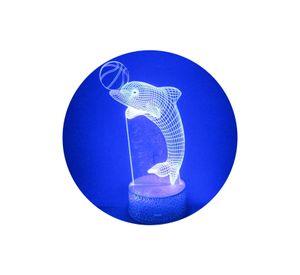 Lámpara Led 3d Delfin Jugando Base Agrietada
