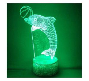 Lámpara Led 3d Delfin Jugando Base Agrietada