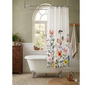 CORTINA PARA BAÑO IMPERMEABLE MAS FORRO CON DISEÑO FLOREADO 2