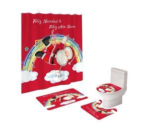 SET 4 PIEZAS CORTINA DE BAÑO Y ALFOMBRAS DISEÑO NAVIDEÑO TF05