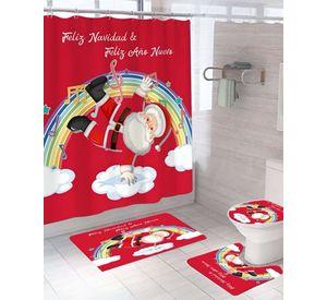 SET 4 PIEZAS CORTINA DE BAÑO Y ALFOMBRAS DISEÑO NAVIDEÑO TF05