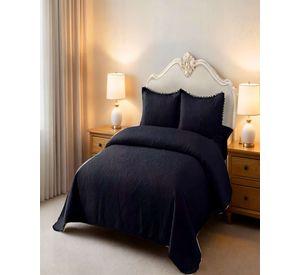 CUBRECAMA QUILT DE VERANO 2 PLAZAS CON POMPON COLOR NEGRO
