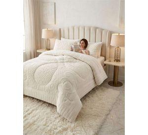 Cubrecama Plumón Jacquard Premium 2 Plazas Invierno Térmico blanco