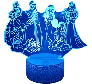 Lámpara ilusión 3D De Princesas 7 Colores Led