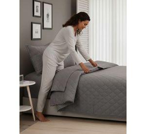 Cobertores de Verano-Primavera con Diseño de Pompon (plaza y media) gris