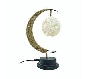 Lámpara LED Media Luna con Cáñamo y Colgante Rattan