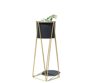 Pedestal Gala dorado con maceta negra M