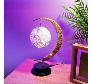 Lámpara LED Media Luna con Cáñamo y Colgante Rattan