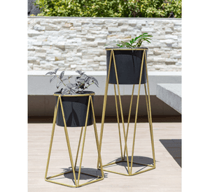 Pedestal Gala dorado con maceta negra M